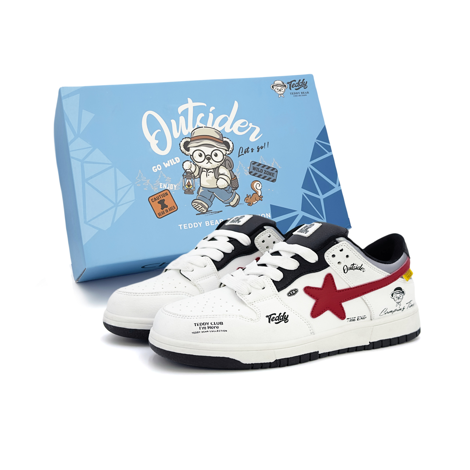 

Teddy Bear Collection Ретро спортивные унисекс кеды для скейтбординга низкие на шнуровке белые черные красные с фирменной коробкой Teddy, цвет White, Black, Red[Teddy Custom Box]