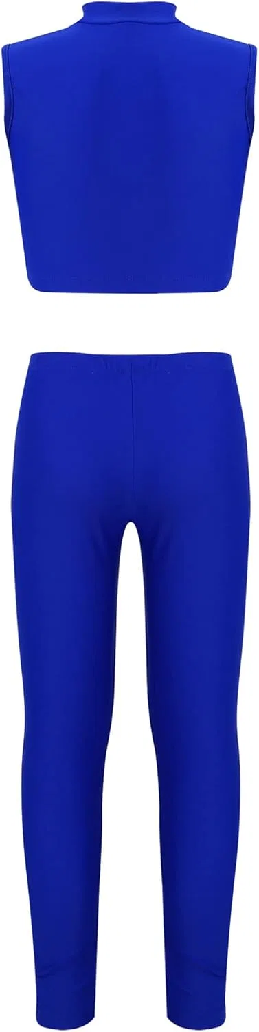 Детский спортивный костюм для танцев и гимнастики Mufeng, 2 предмета, Zipper Royal Blue — фото 2
