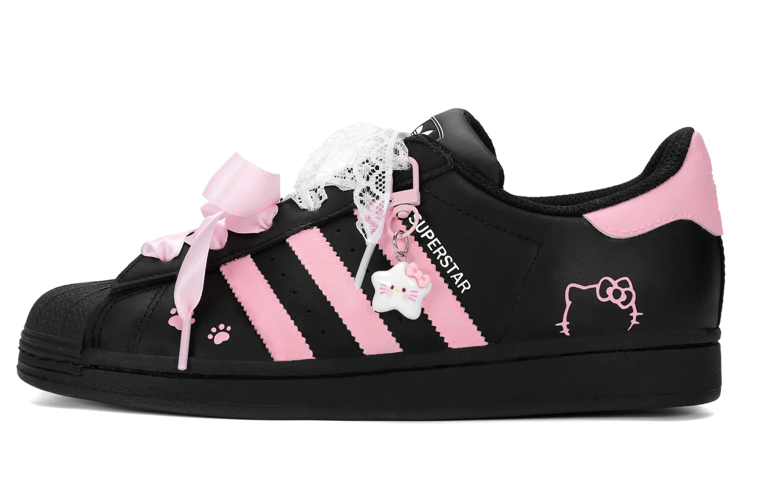 Кроссовки SUPERSTAR Abrasion Resistant Lightweight Cushioning Low top Kids' Skateboarding Shoes Black Pink Adidas Originals