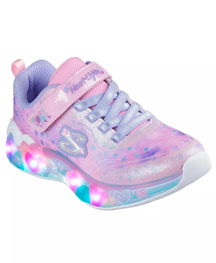 

Детские кроссовки Little Girls' S-Lights: Eternal Heart Lights с подсветкой и застежкой на липучке, повседневные, от Finish Line Skechers, розовый