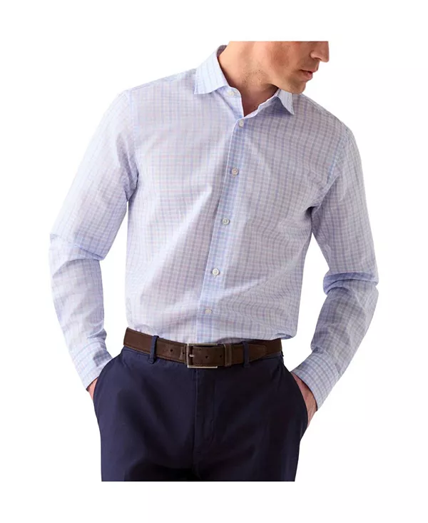 

Рубашка в клетку «Рейнольдс» из хлопка и льна, современный крой. Robert Talbott, синий