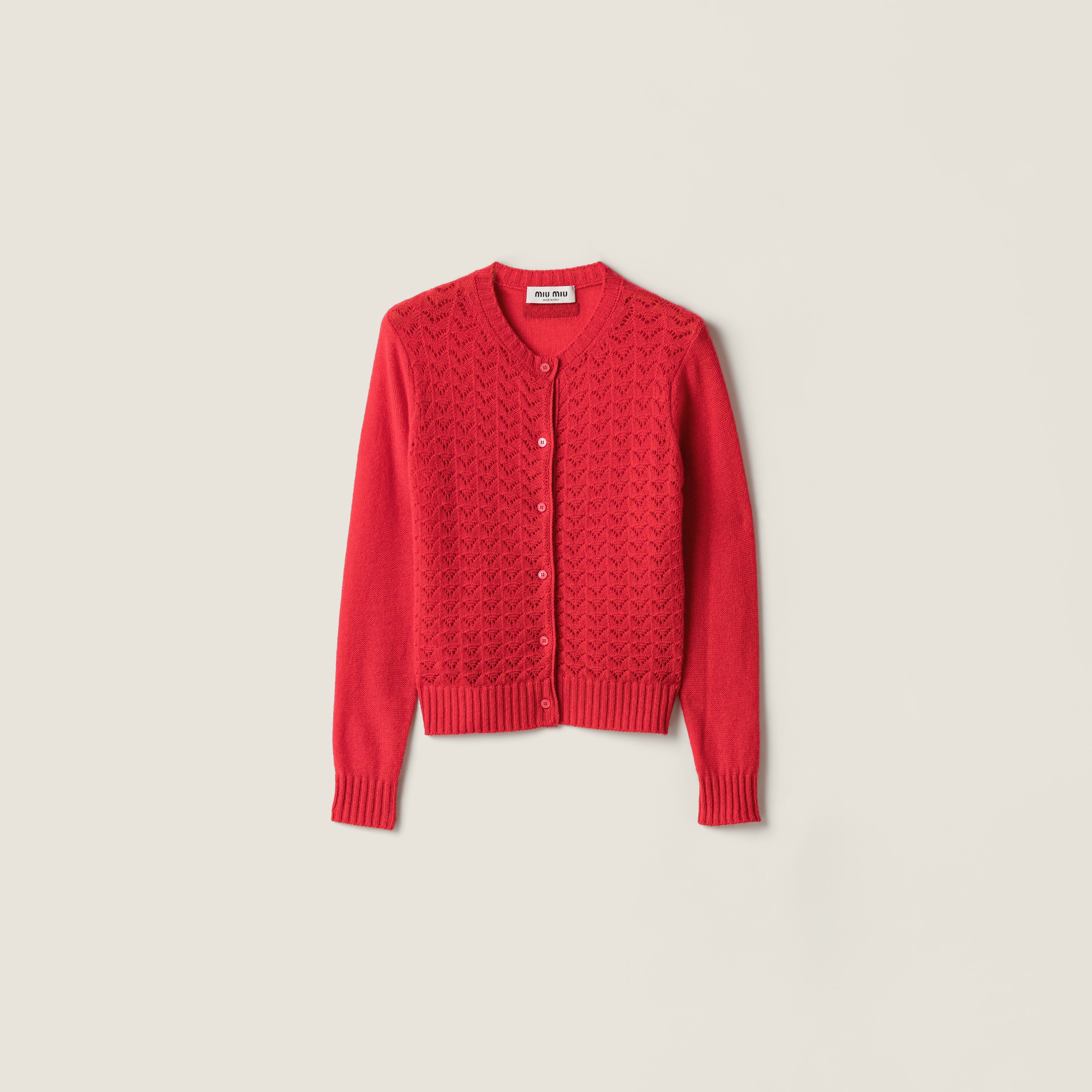 

Кардиган из кашемира с эффектом кружева MIU MIU, красный