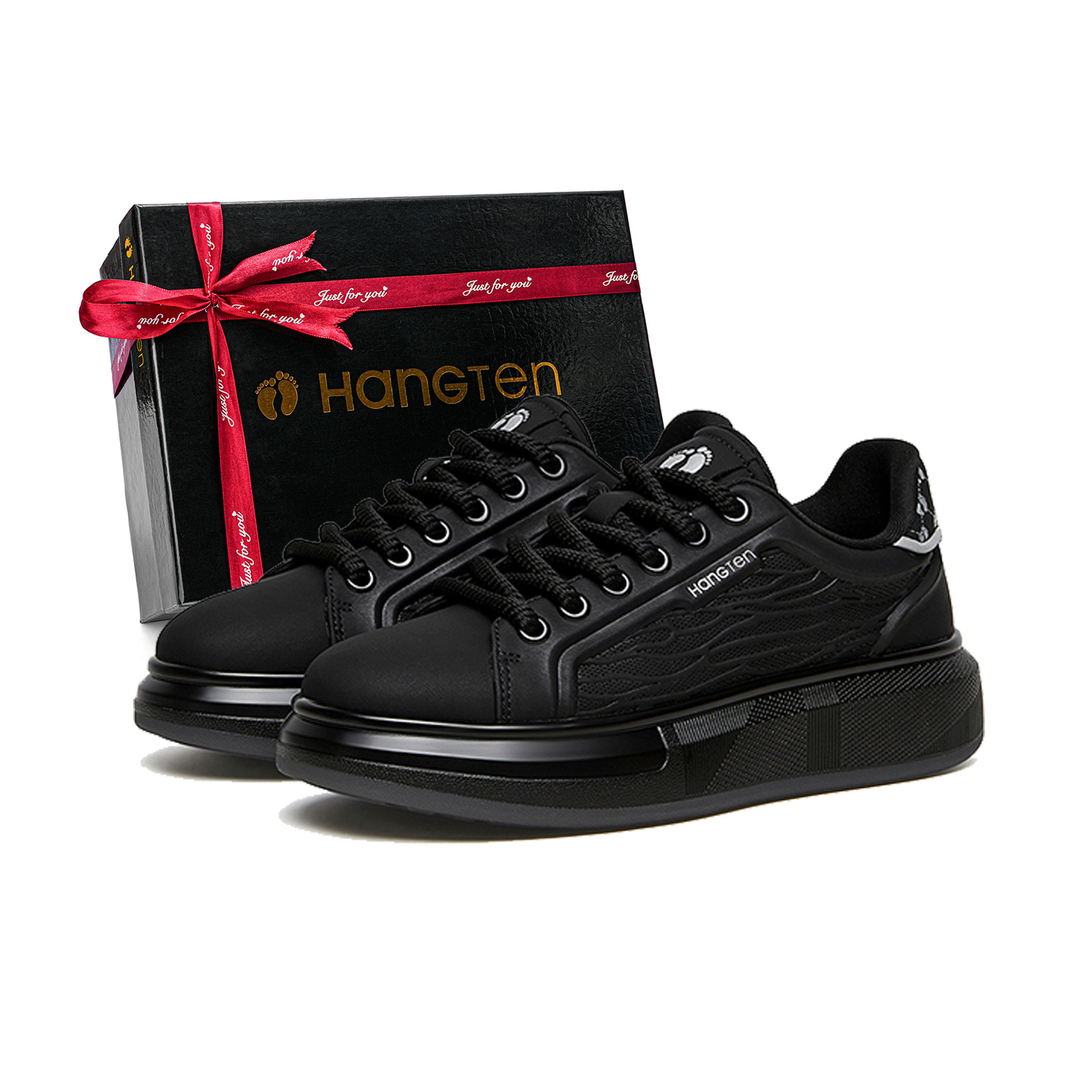 

HANG TEN Мужские низкие скейтерские кеды черные[Полноразмерная воздушная подушка], цвет Black[Full-Length Air Cushion]