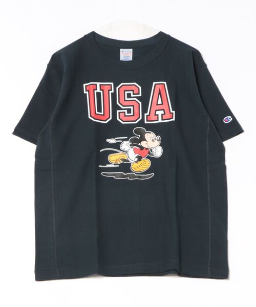 

Футболка с коротким рукавом, ткань с обратным плетением Champion, принт Микки Маус, темно-синий