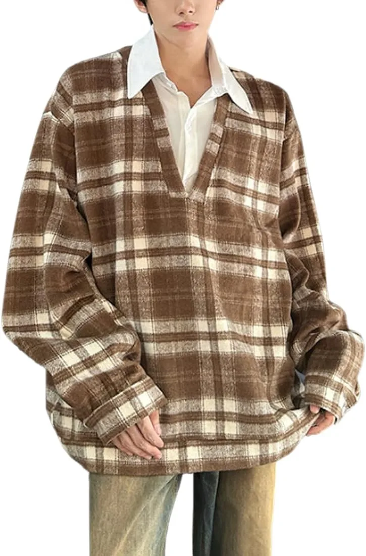 

HZCX FASHION мужской свитшот с V-образным вырезом и воротником рубашки