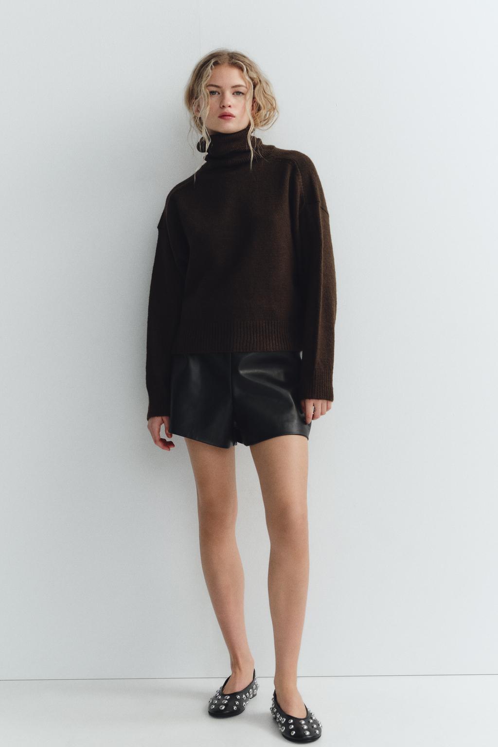 

Шорты с высокой талией и шлевками для пояса ZARA, черный