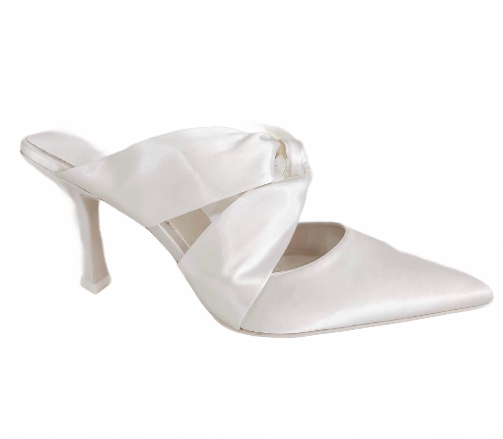 Женские мюли из белого сатина с переплетением Jeffrey Campbell