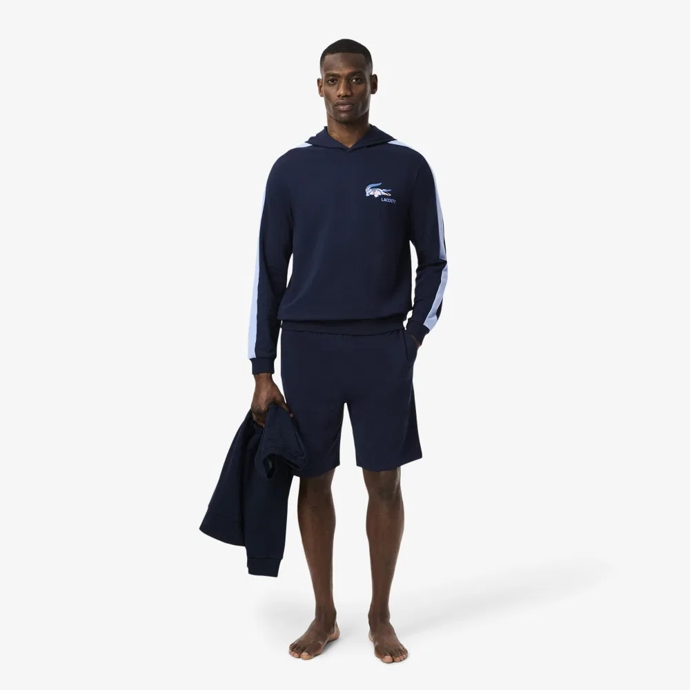 Мужская базовая худи на молнии с сезонным логотипом, тёмно-синяя, от Lacoste — фото 4