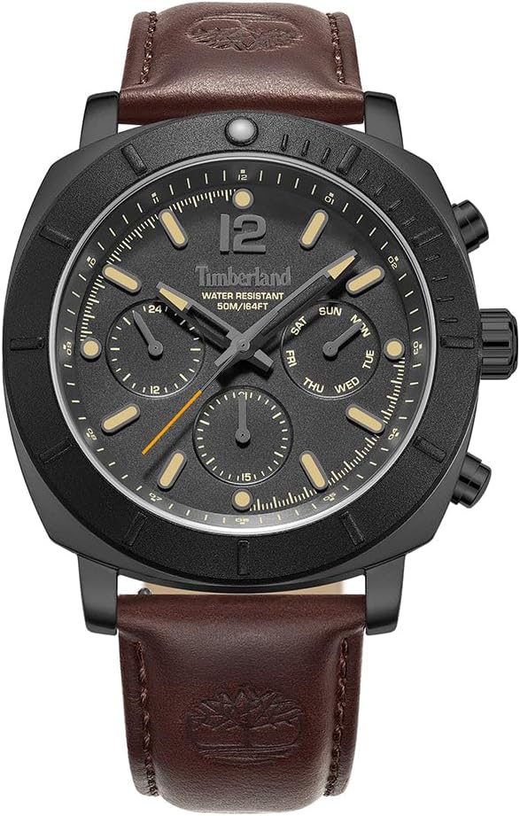 

Мужские часы Timberland - прочный циферблат, многофункциональный механизм, кожаный ремешок, Grey - Dark Brown Leather