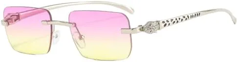 

Солнцезащитные очки без оправы прямоугольной формы 2027 года для женщин с прозрачными градиентными линзами, мужские солнцезащитные очки MTZJH, Silver Purple Yellow