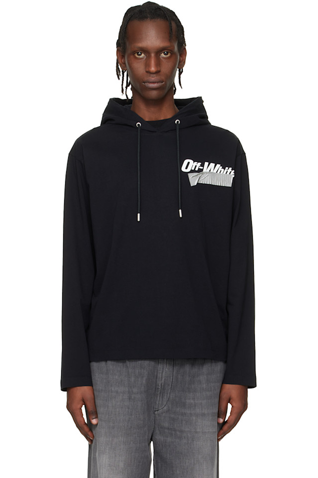 

Off-White Черная толстовка с капюшоном и лентой "Купидон"