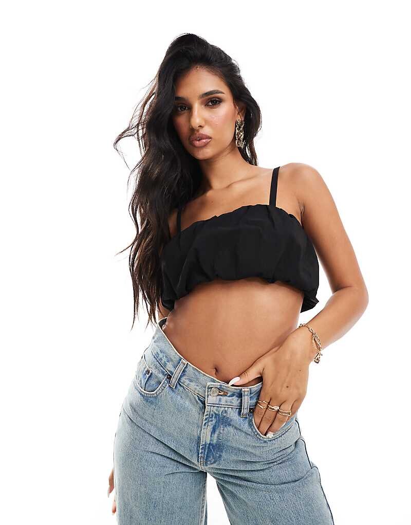 

Черный укороченный топ со сборками ASOS DESIGN