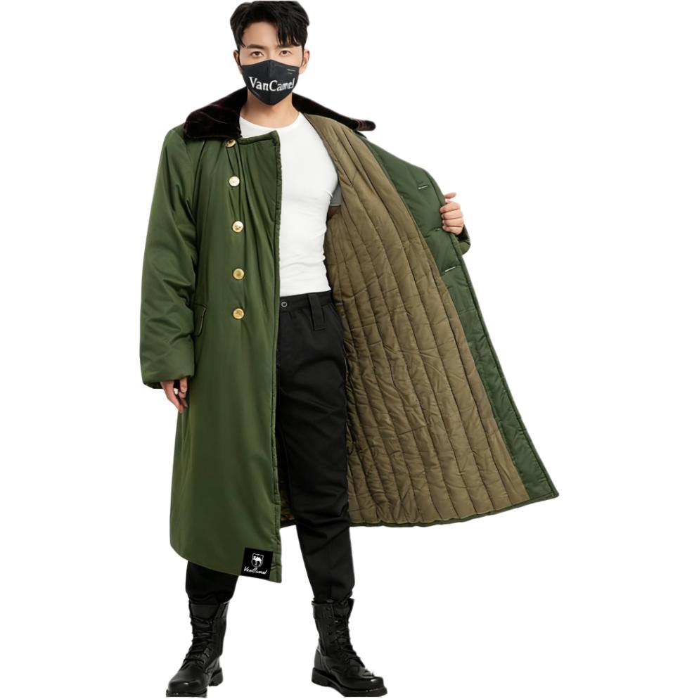 

Пальто Unisex с меховым воротником, утепленное и с флисовой подкладкой, прямой крой VanCamel, зеленый padded thickened