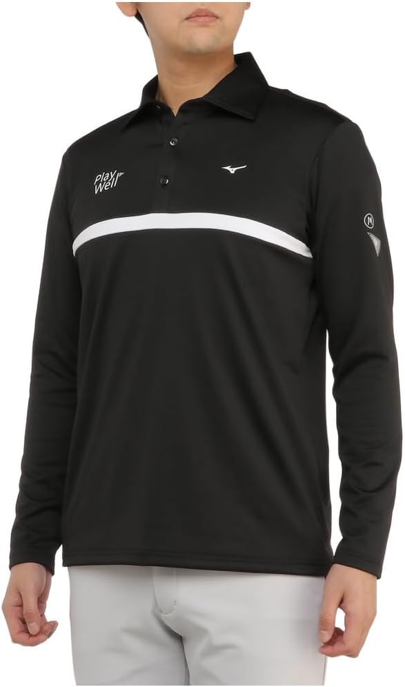 

Мужская рубашка-поло для гольфа MIZUNO с принтом на воротнике, длинными рукавами и флисовой подкладкой (E2MAA521), черный