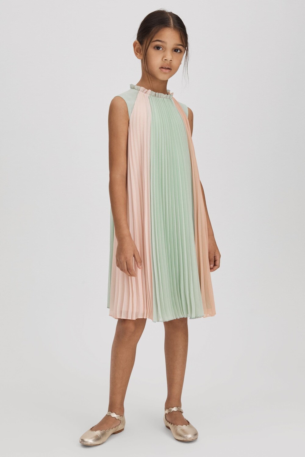 

Плиссированное платье пикси с рюшами Reiss, розовый