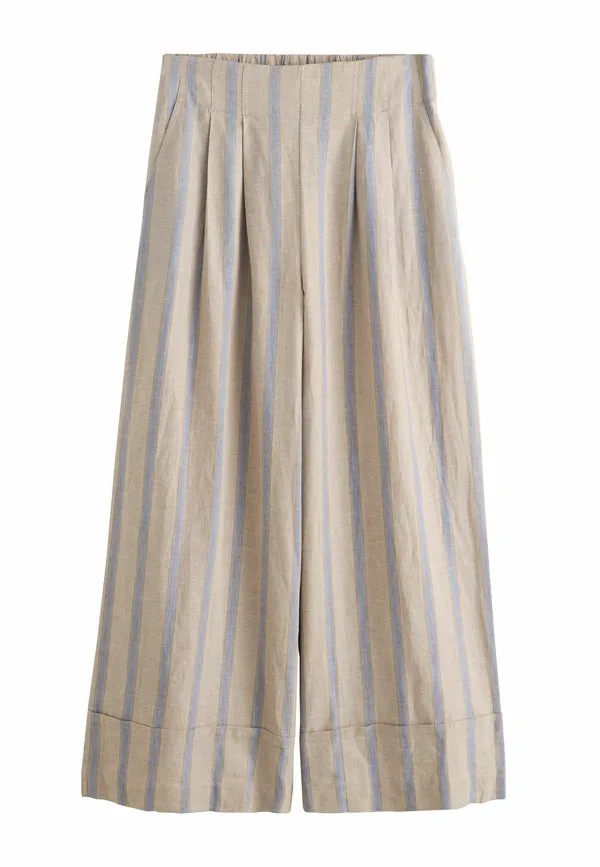 Высокие брюки из высококачественной смесовой ткани. Next, Blue Beige Stripe