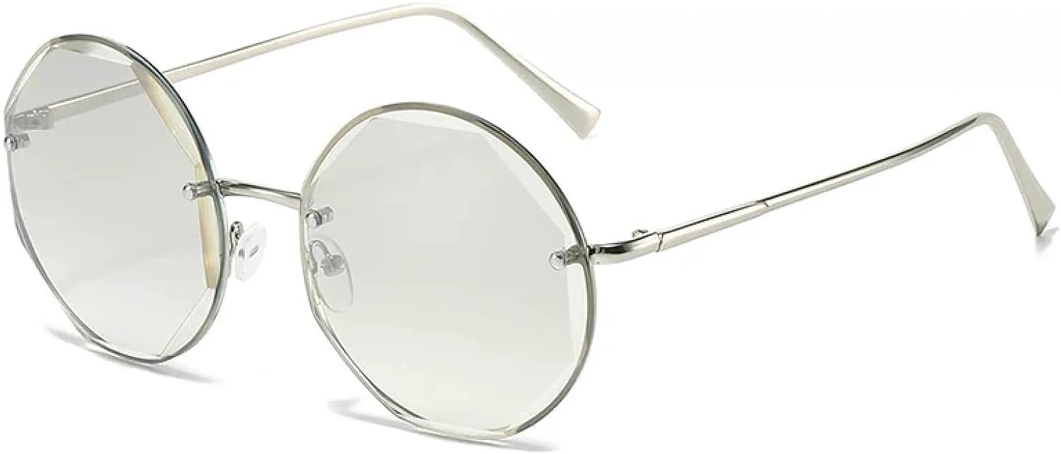 

Круглые солнцезащитные очки без оправы для женщин и мужчин, роскошные, в большой оправе, винтажные, с защитой от УФ-излучения UV400 TVTBBVV, Silver-lightsilver