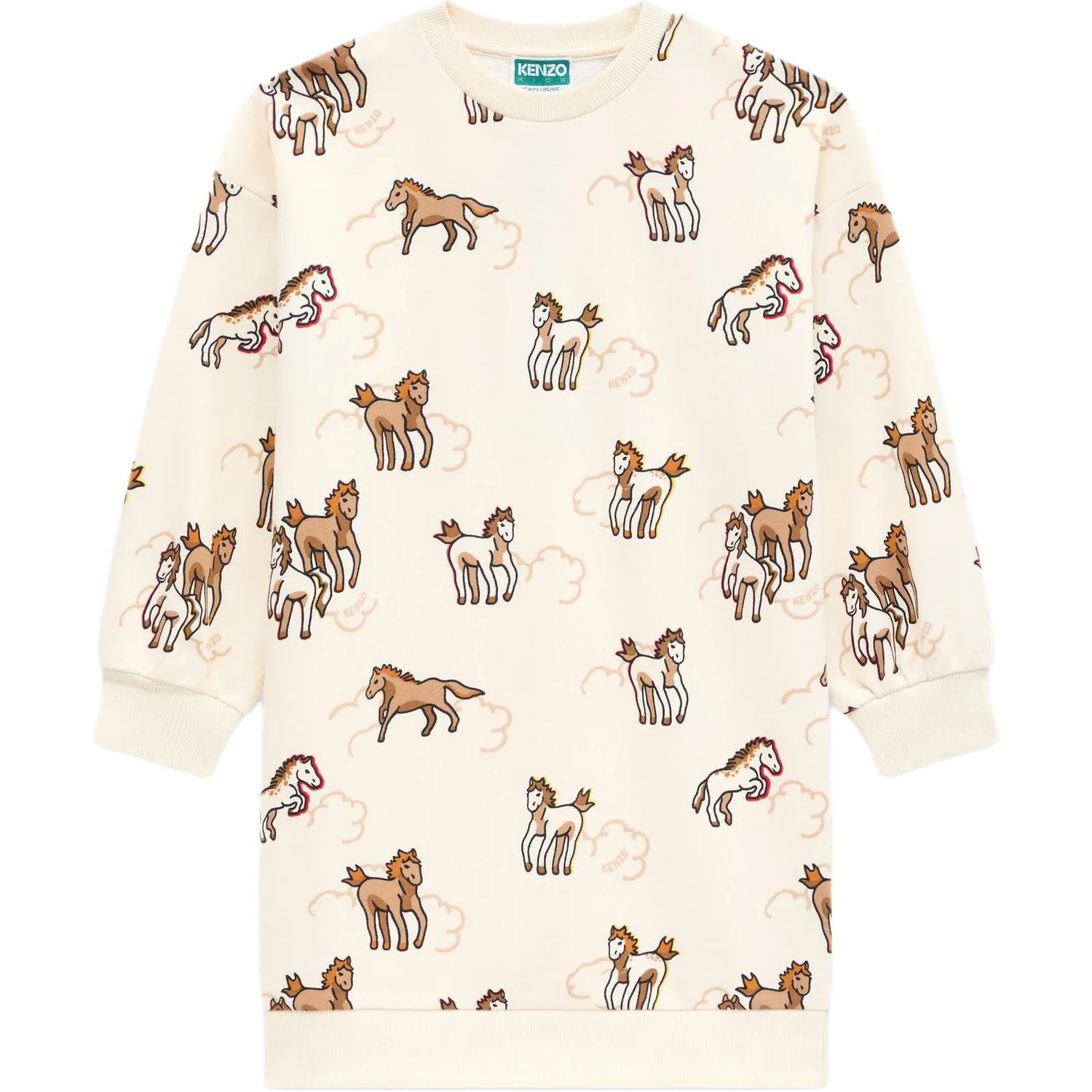 Детское платье с круглым вырезом горловины средней длины KENZO, экрю