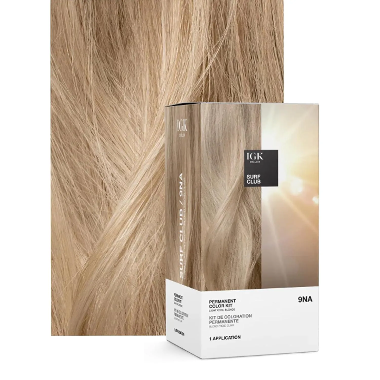 Набор для окрашивания волос IGK Permanent Hair Dye Color Kit | 9NA Surf Club - Светлый холодный блонд | 100% закрашивание седины + укрепление + блеск | Без аммиака (2 упаковки) для длинных/густых волос (134.66 г, 2 шт.), Light Cool Blonde — фото 2
