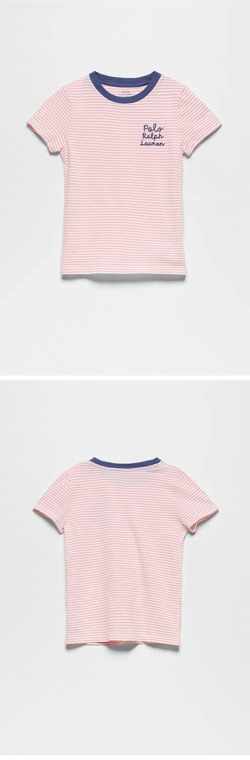 Детская хлопковая футболка в полоску с логотипом розового цвета от Polo Ralph Lauren Children — фото 3
