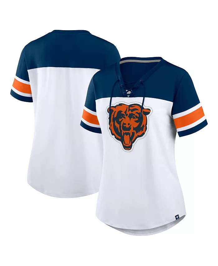 

Женская футболка Chicago Bears Athena со стразами, белым/тёмно-синим принтом и V-образным вырезом на шнуровке Fanatics