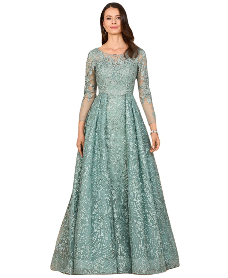 

Женское платье с длинными рукавами, верхней юбкой и прозрачным вырезом горловины Lara, Sage