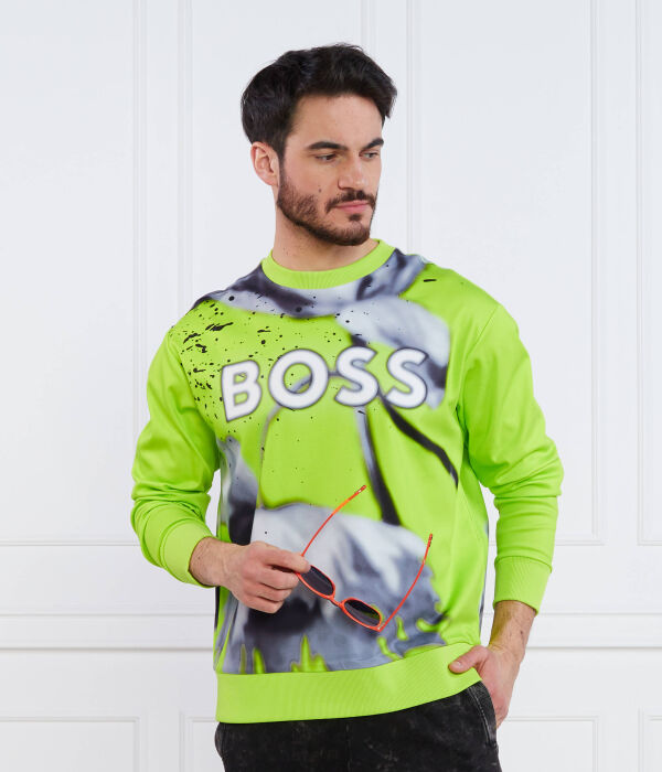 Толстовка мужская Boss Green с контрастным принтом, зеленый — фото 3