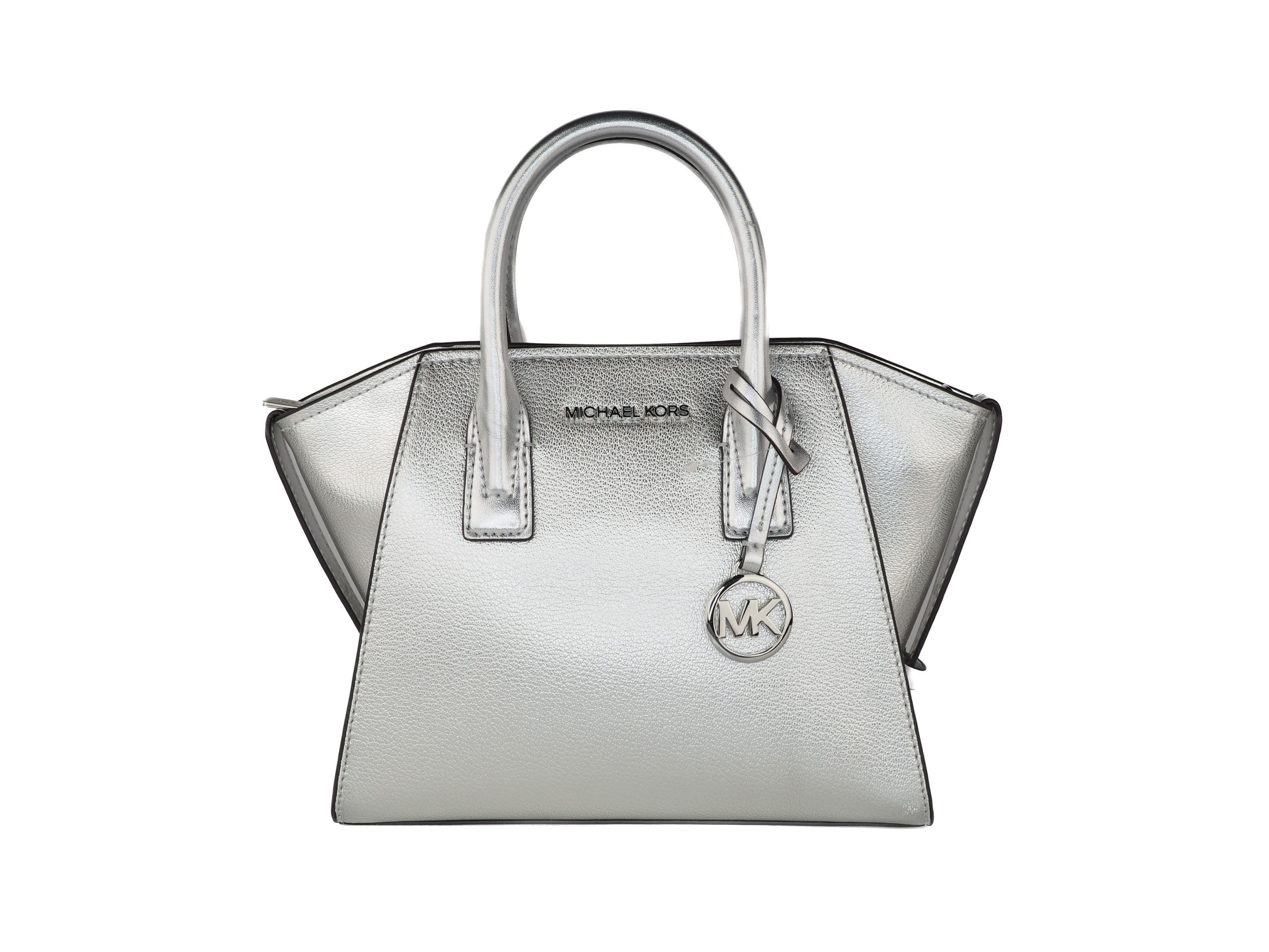 

Сумка-портфель через плечо Avril Small Pebble Leather Top Zip (серебристая) Michael Kors