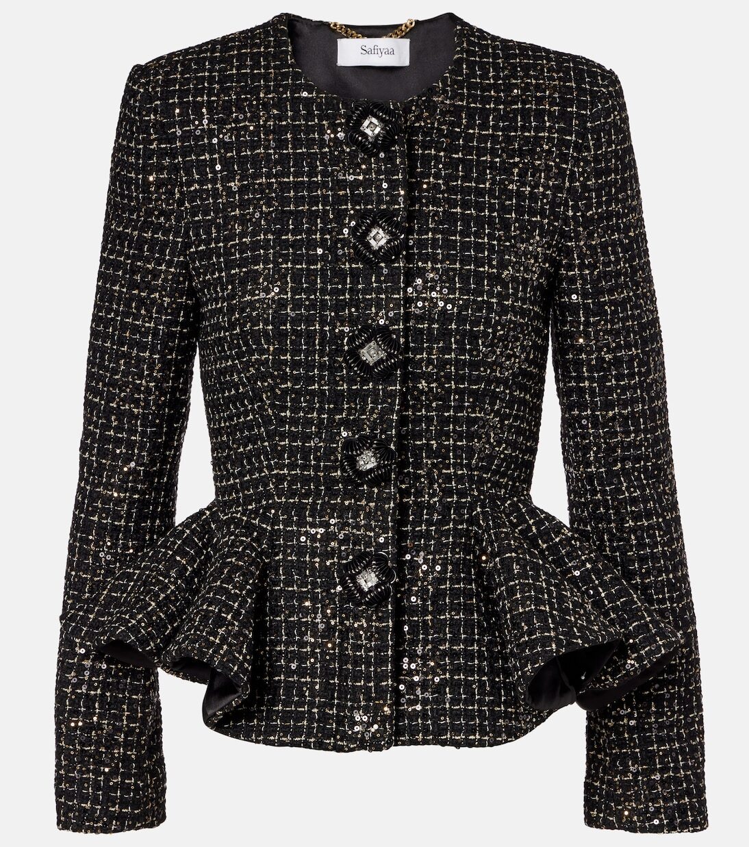 

Твидовый пиджак Tomomi с баской и пайетками Safiyaa, Black& Gold With Black Pearl