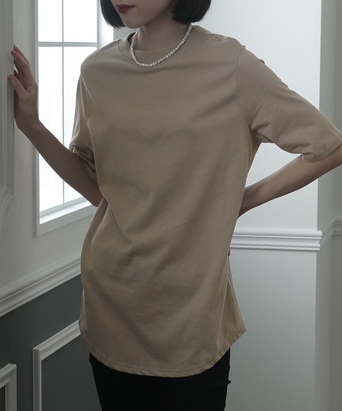 

Футболка с высоким воротником, хлопок ElegChic, серо-бежевый