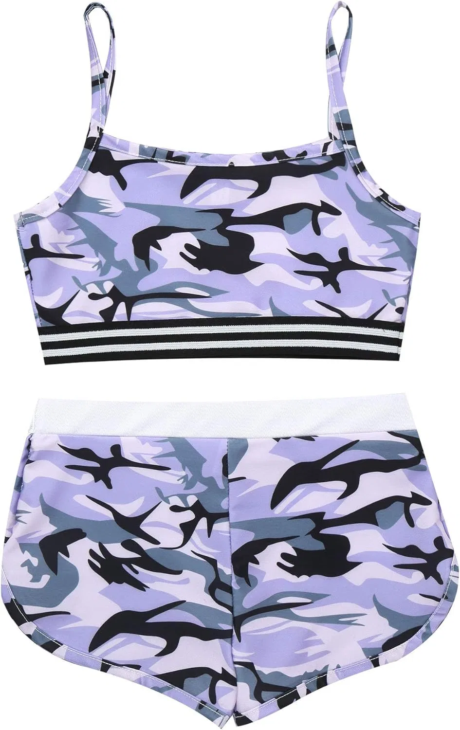 Детский спортивный костюм с пайетками Mufeng, топ и шорты, Camo Purple — фото 4