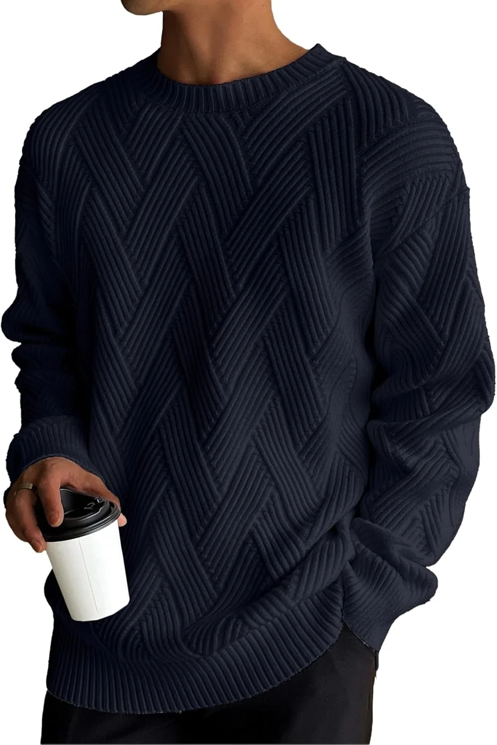 

Мужской свитер с диагональным жаккардовым узором HOTake