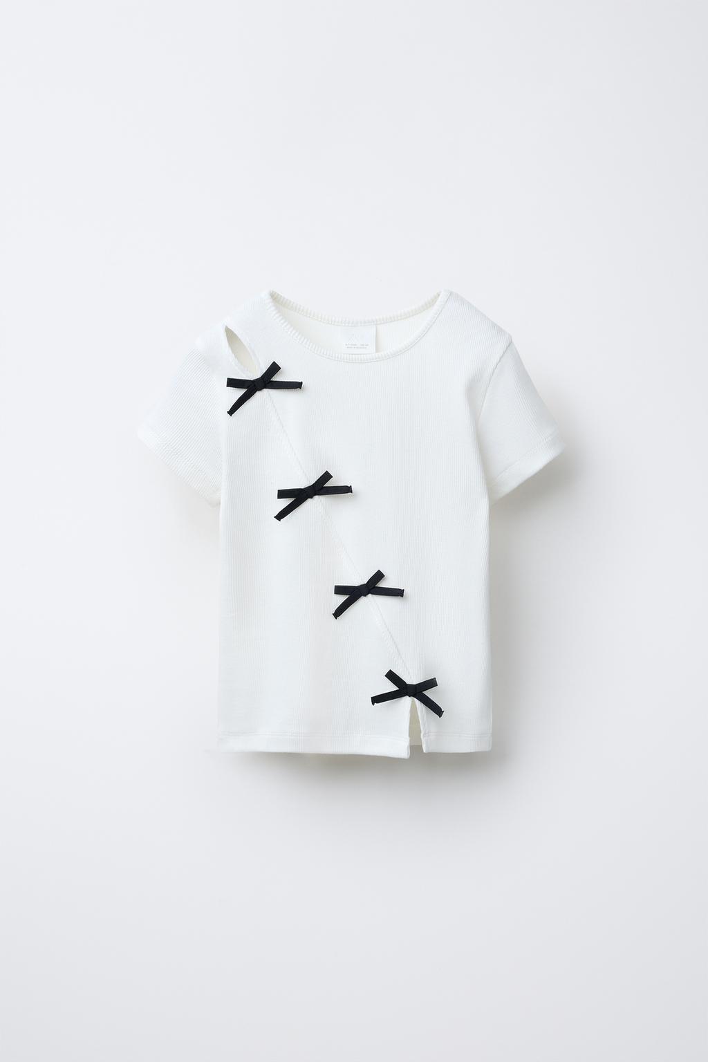 

Футболка в рубчик с бантиками ZARA, белый