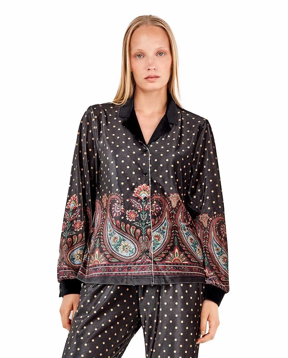 

Женская бархатная рубашка с горошком и восточным узором Gisela, мультиколор