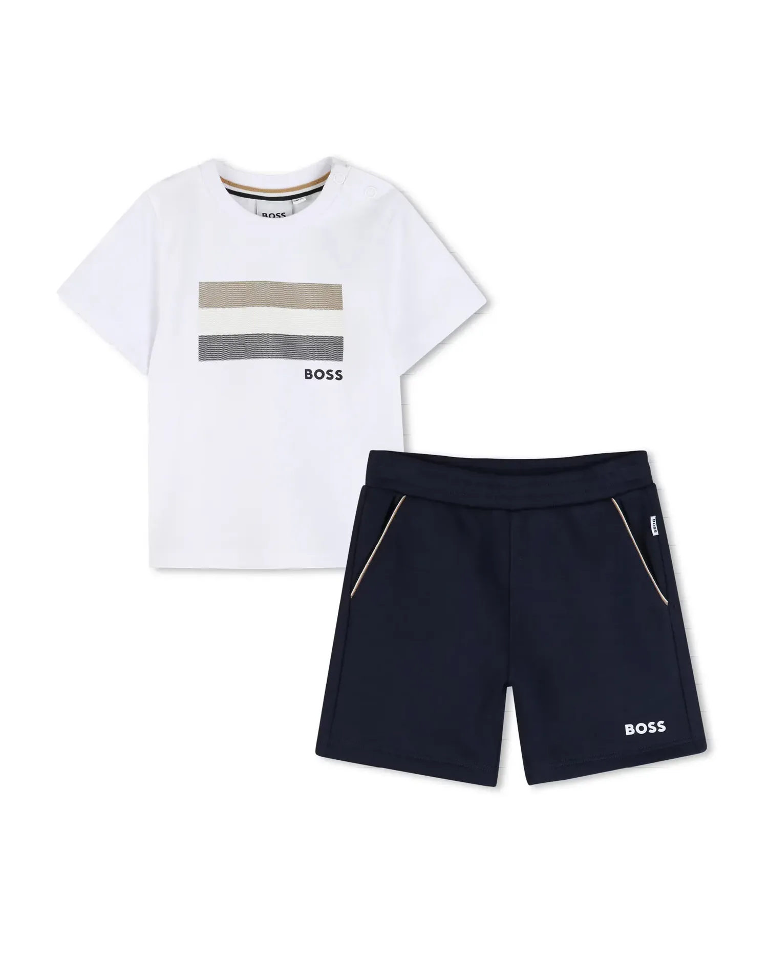 Комплект для мальчика с коротким рукавом с рисунком спереди из хлопка BOSS Kidswear, синий