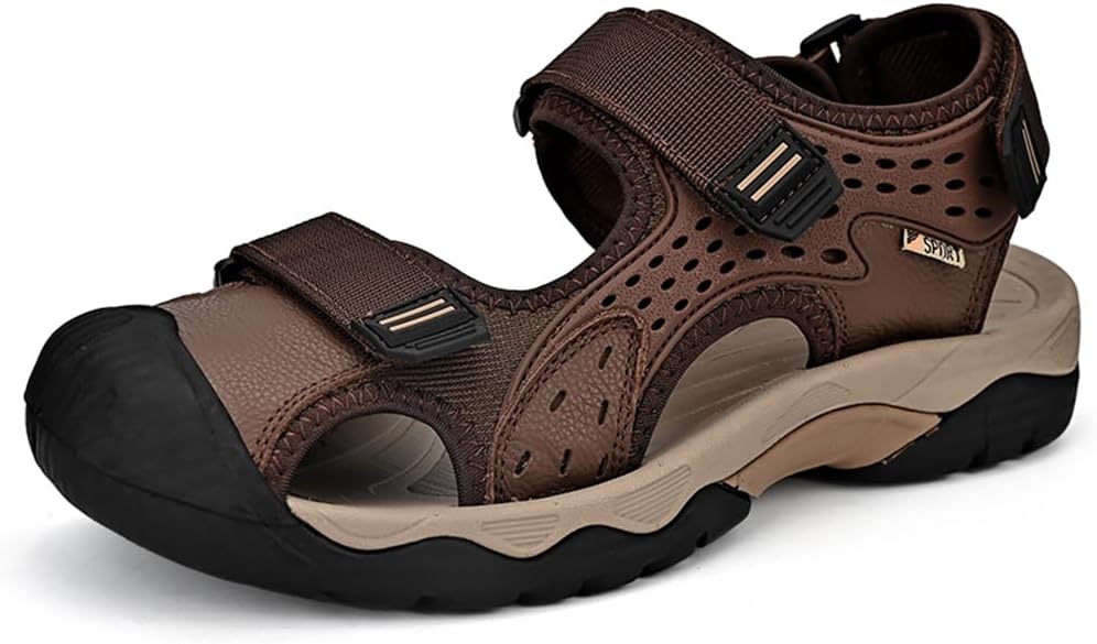 

Мужские повседневные сандалии Asifn с закрытым носком для улицы, спортивные, для ходьбы и походов, легкие, кожаные, дышащие, с нескользящей подошвой, для пляжа и воды, коричневый