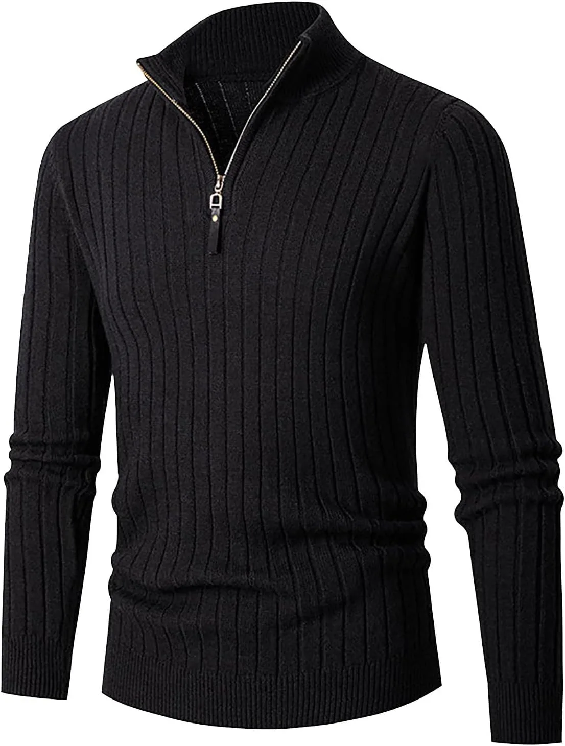 Мужской свитер с четвертью молнии Slim Fit, вязаный, с длинными рукавами и воротником-стойкой