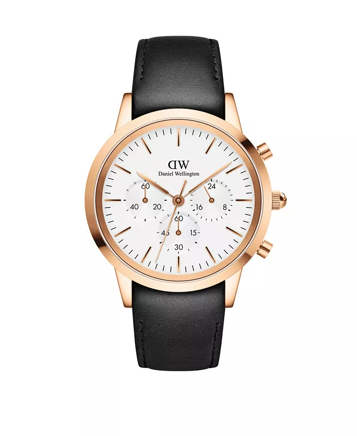

Мужские часы Iconic Chronograph Sheffield с черным кожаным ремешком, 42 мм Daniel Wellington