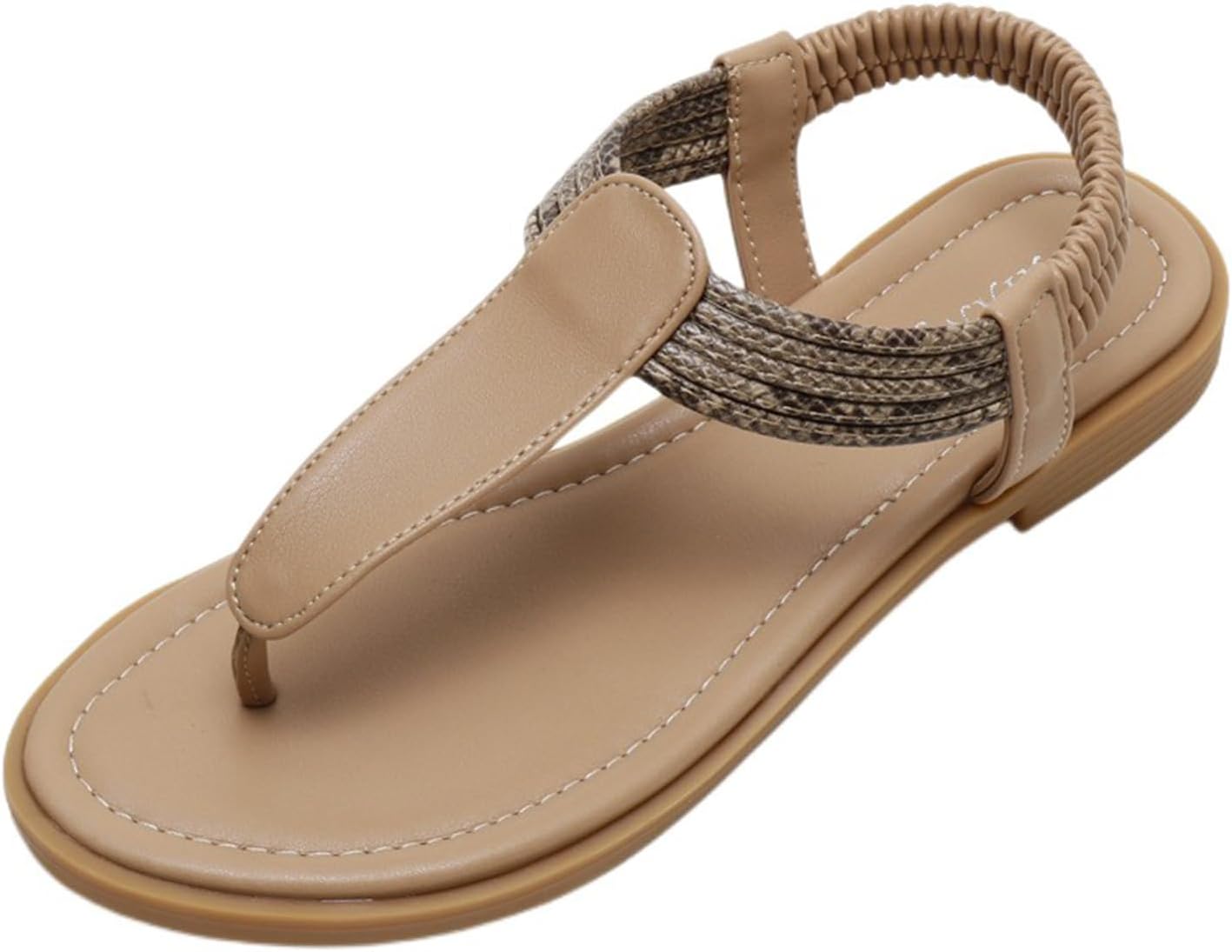 

Женские плоские сандалии Лето T-ремешок Пешие сандалии Лето Удобные вечерние сандалии-вьетнамки, пляжные слипоны для ходьбы, комфорт на весь день Generic, бежевый
