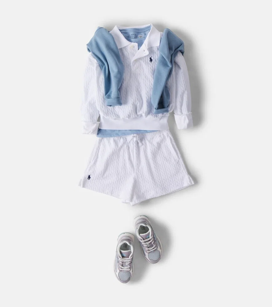 Комплект из поло и шорт из смесовой хлопковой ткани Polo Ralph Lauren Kids, белый — фото 2