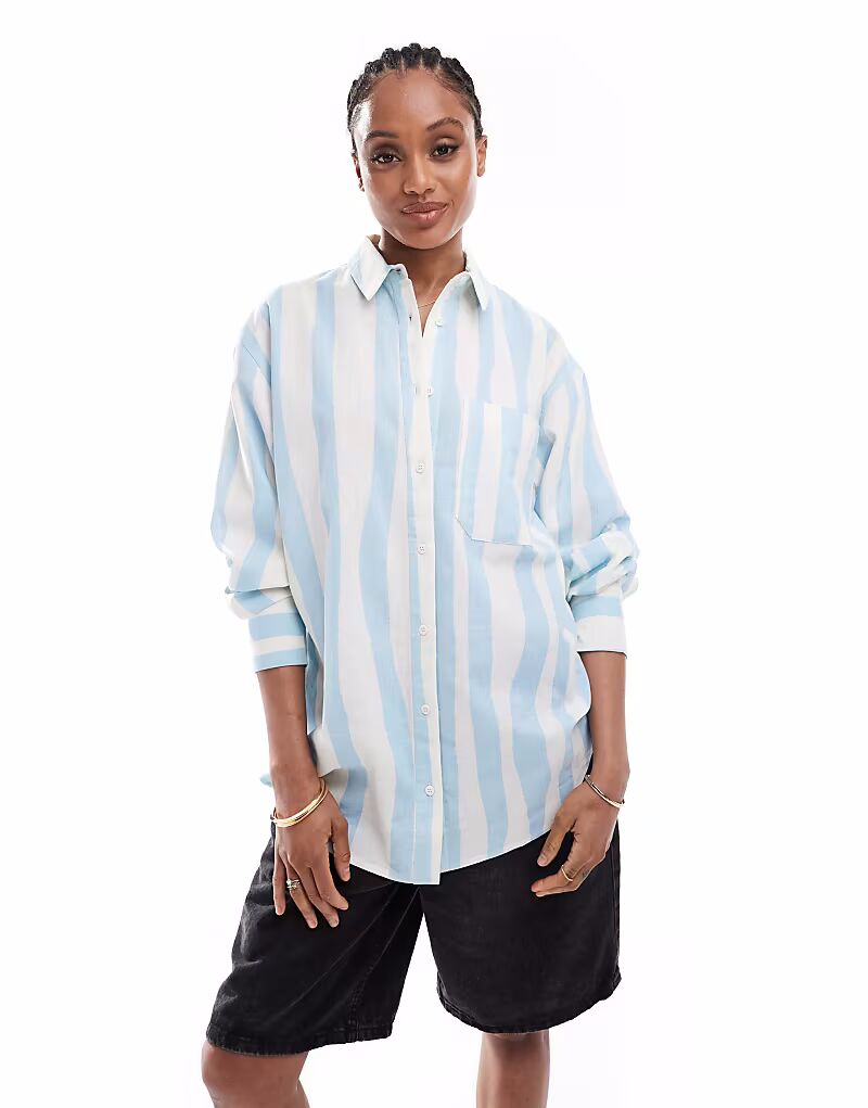 

ASOS DESIGN Tall свободная рубашка из льняной смеси в размытую полоску ASOS Tall