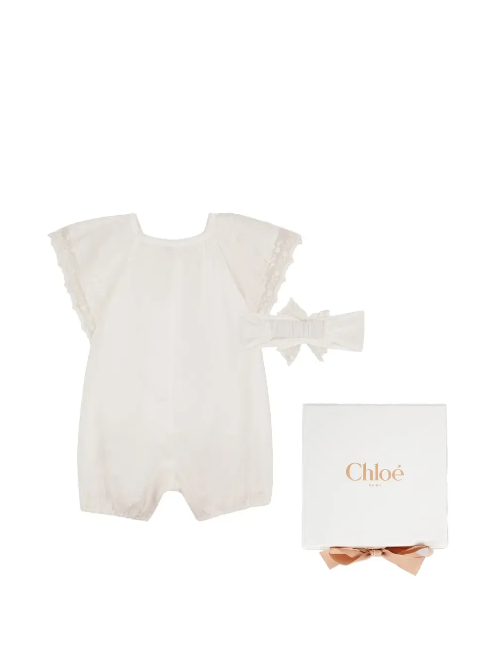 Ромпер с кружевной отделкой Chloé Kids, бежевый — фото 2