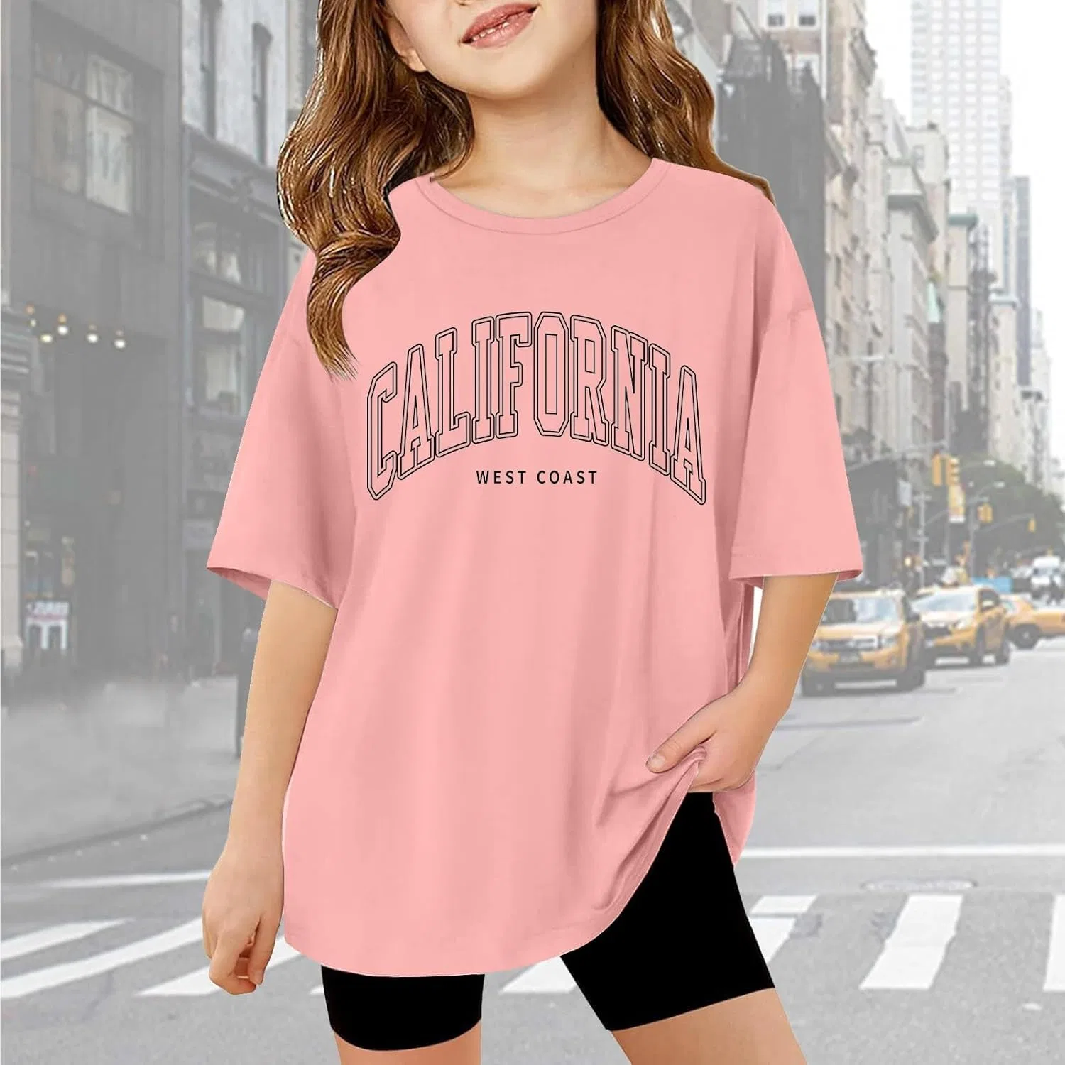 Футболка оверсайз для девочек, Drop Shoulder, Generic, Z#02 Pink — фото 3