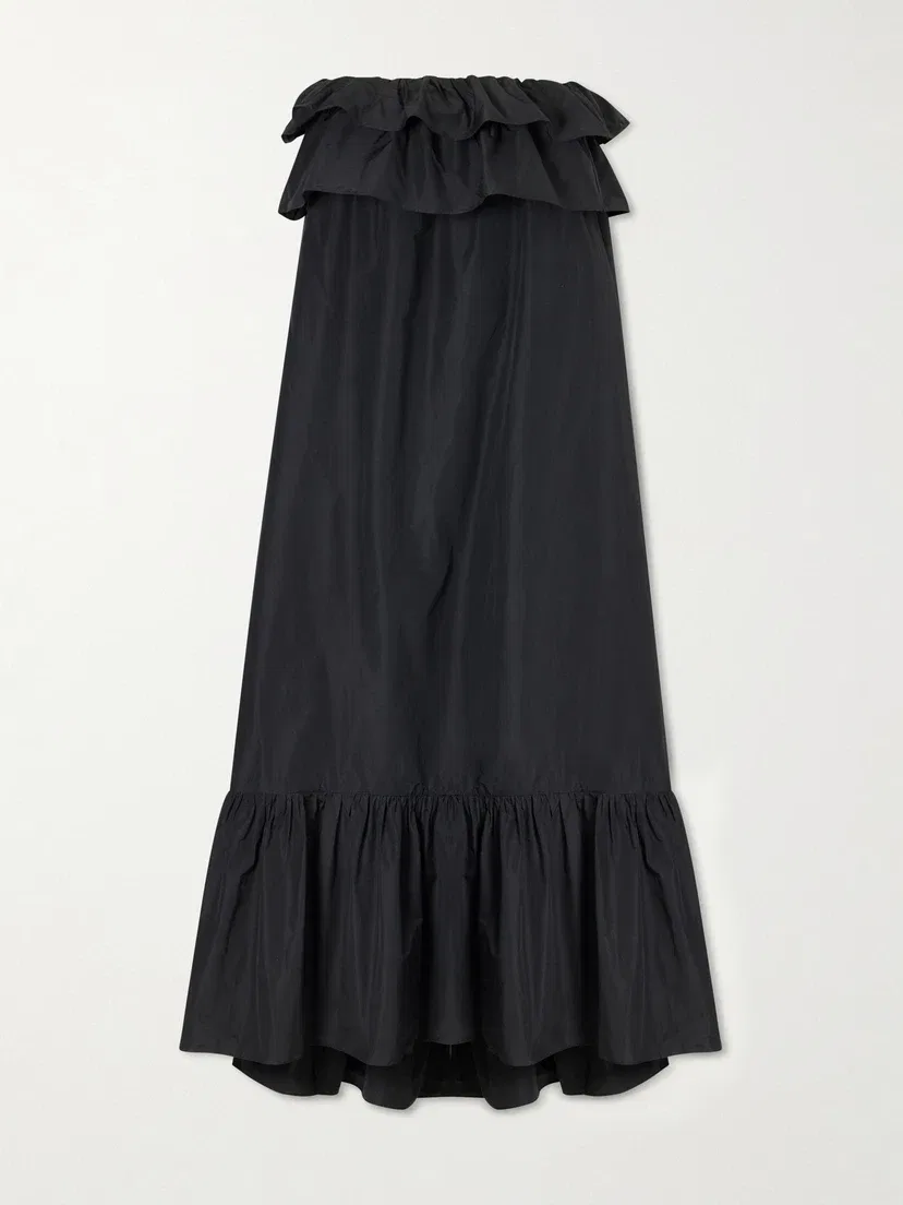 Макси-платье из поплина из хлопковой смеси с оборками SAINT LAURENT, черный