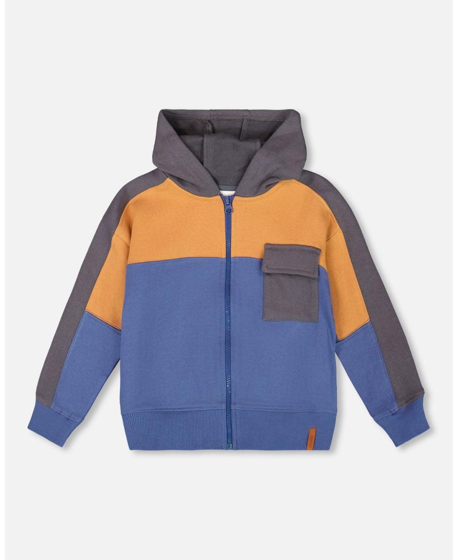 

Детская флисовая толстовка на молнии, синий цвет, с цветными блоками - для малышей/детей Deux par Deux, Blue