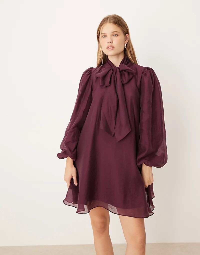 

Glamorous шифоновое воздушное мини-платье в стиле бохо ягодного цвета