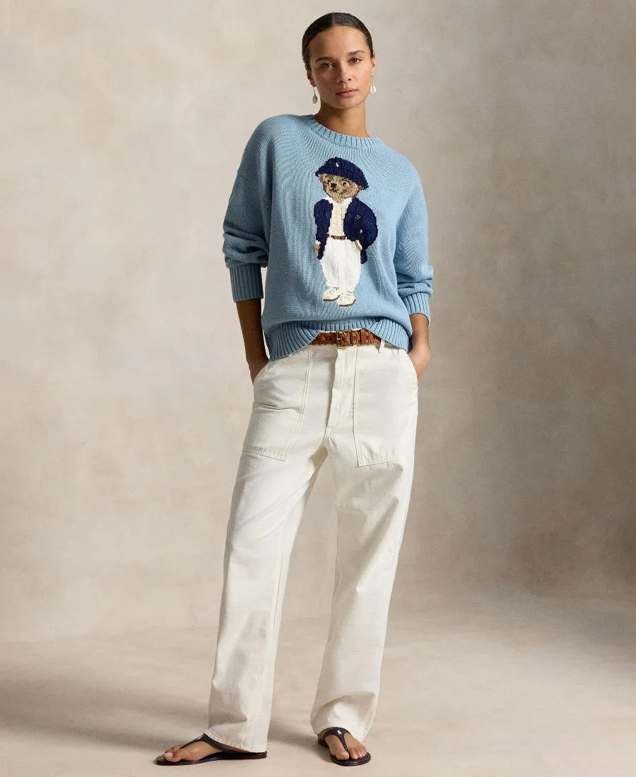Женский свитер Polo Bear оверсайз с круглым вырезом Polo Ralph Lauren, синий — фото 2
