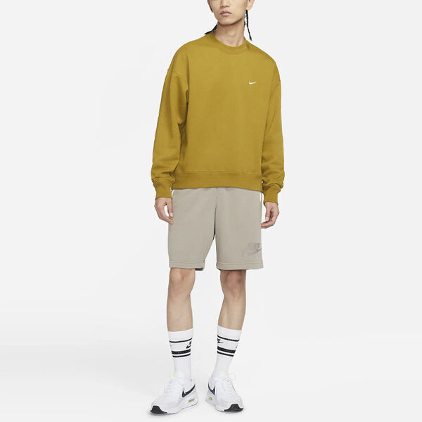 Толстовка Men's Nike Lab Fleece Crew Solid Color Plush Stay Warm Sports Round Neck Pullover Desert Green, зеленый — фото 3