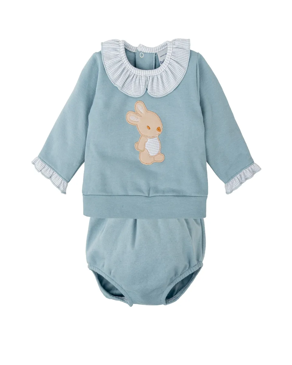 

Комплект для девочки толстовка с воротником для младенца и соответствующие трусики BABIDÚ, синий