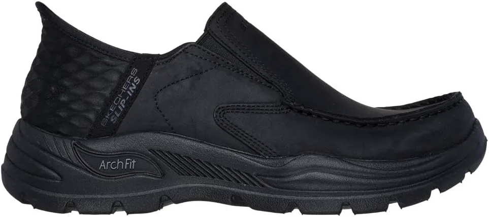 Мужские слипоны Skechers USA Arch Fit Motley - Milo Moc Toe с эластичными вставками из кожи, черный — фото 3